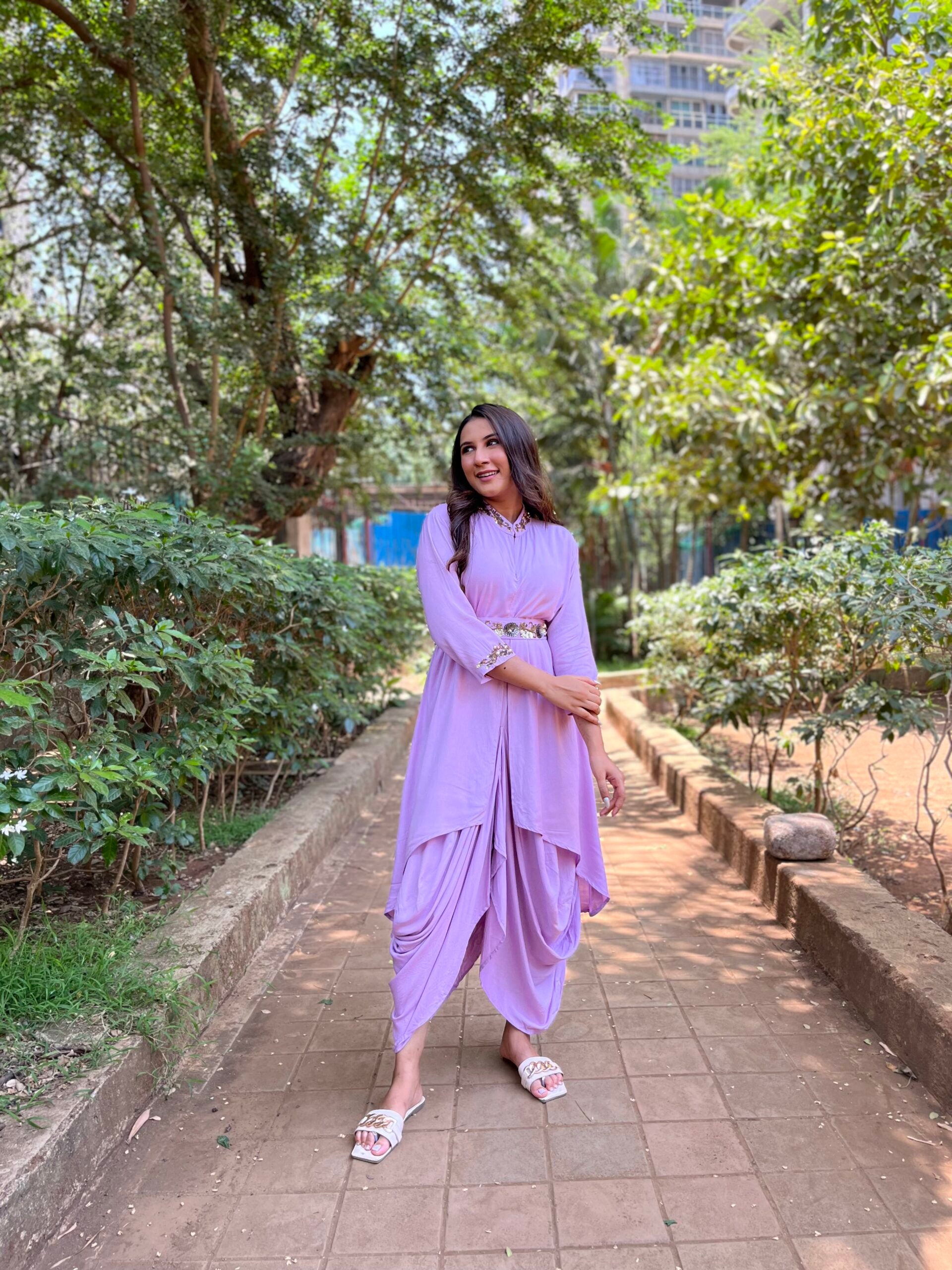 High Neck Dhoti Style Dress with Belt DesiVidesi High Neck Dhoti Style Dress with Belt DesiVidesi