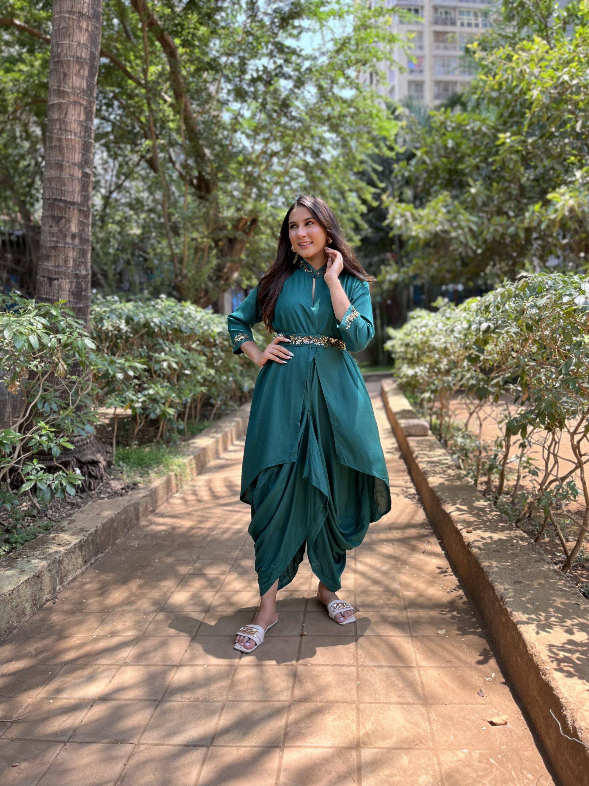 High Neck Dhoti Style Dress with Belt DesiVidesi High Neck Dhoti Style Dress with Belt DesiVidesi