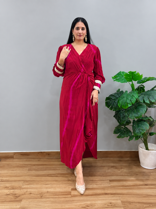 Pink & Red Wrap Style Dress