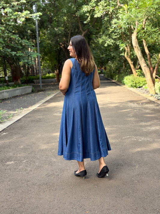 Blue Denim Panel Dress