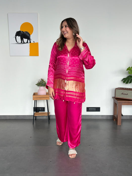 Rani Pink Bandhani Co-ord Set