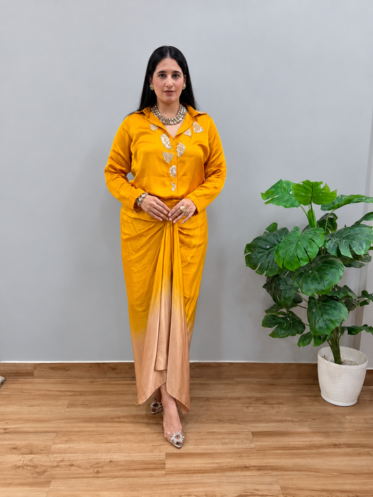 Mustard Skirt Set with Embroidery