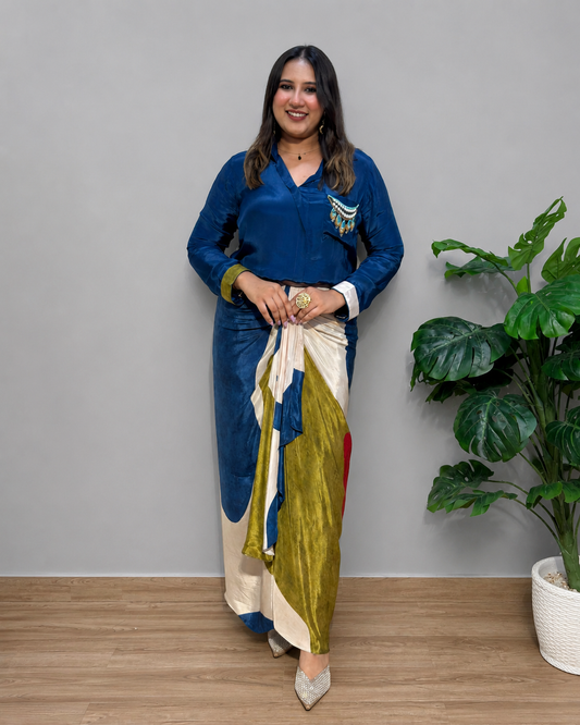 Blue & Ivory Skirt Set