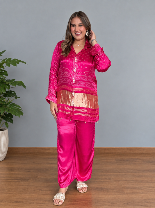 Rani Pink Bandhani Co-ord Set