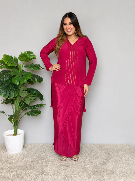 Maroon Drape Skirt Set