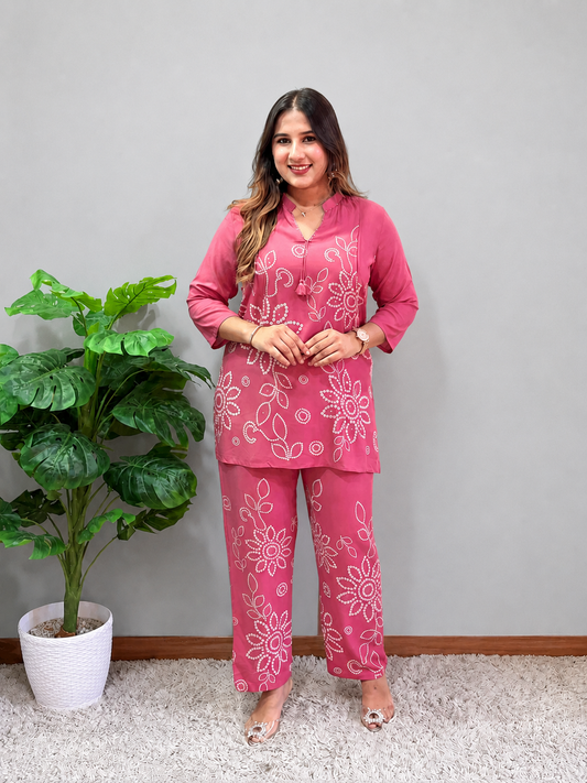 Rose Pink Floral Print Cord Set