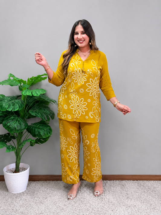 Mustard Floral Printed Cord Set