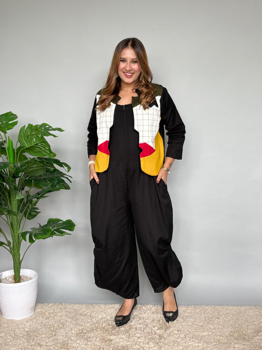 Black Jumpsuit With Colourblock Jacket