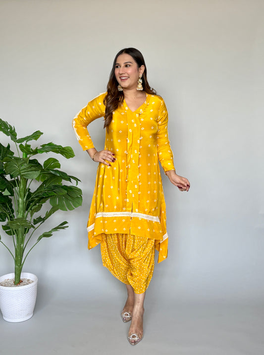 Yellow Bandhani Coord Set