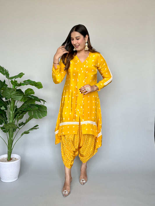 Yellow Bandhani Coord Set