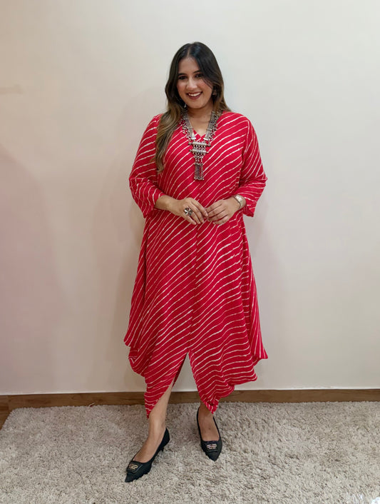 Red Leheriya Printed Dress