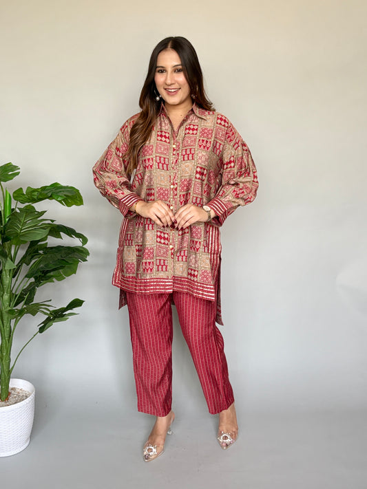 Maroon Tribal Printed Co-ord Set