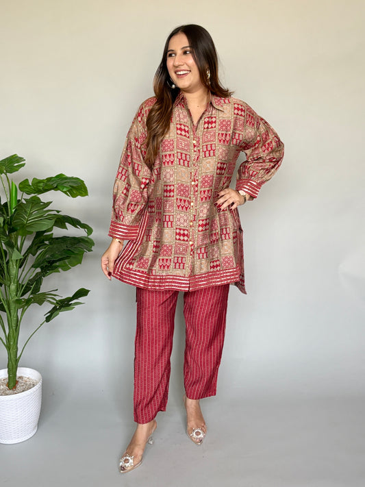 Maroon Tribal Printed Co-ord Set
