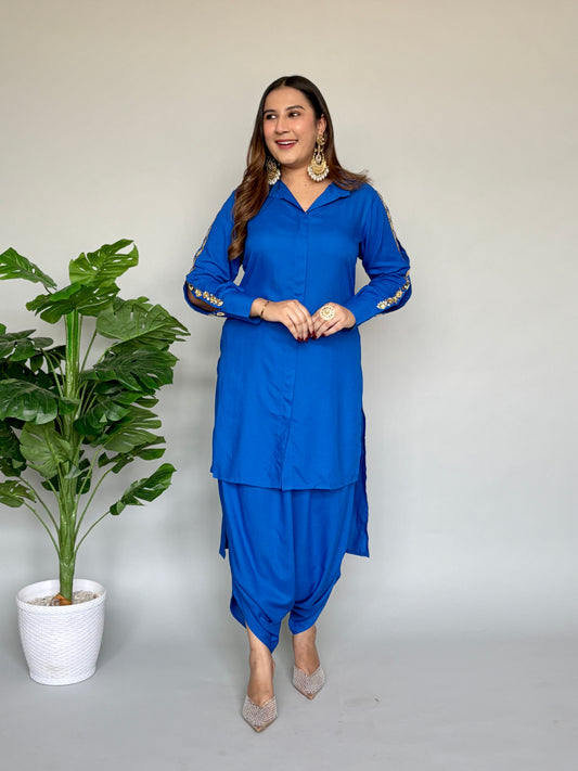 Blue Cord Set With Foil Work