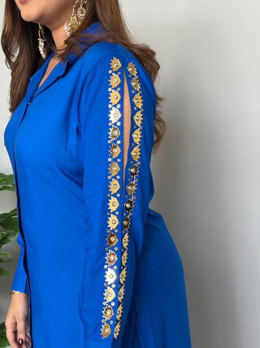 Blue Cord Set With Foil Work