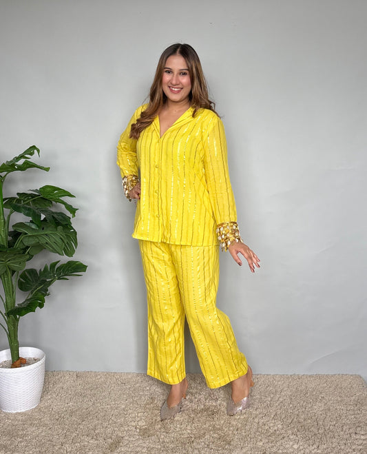 Yellow Cord Set With Shell Detailings