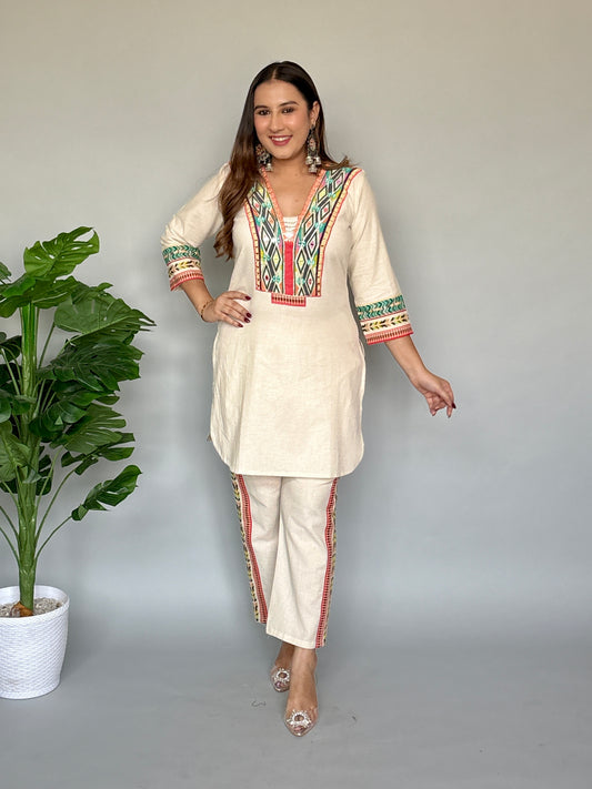 Off White Embroidered Cord Set