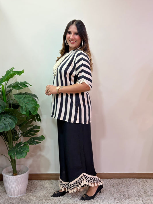 Black And Beige Striped Cord Set