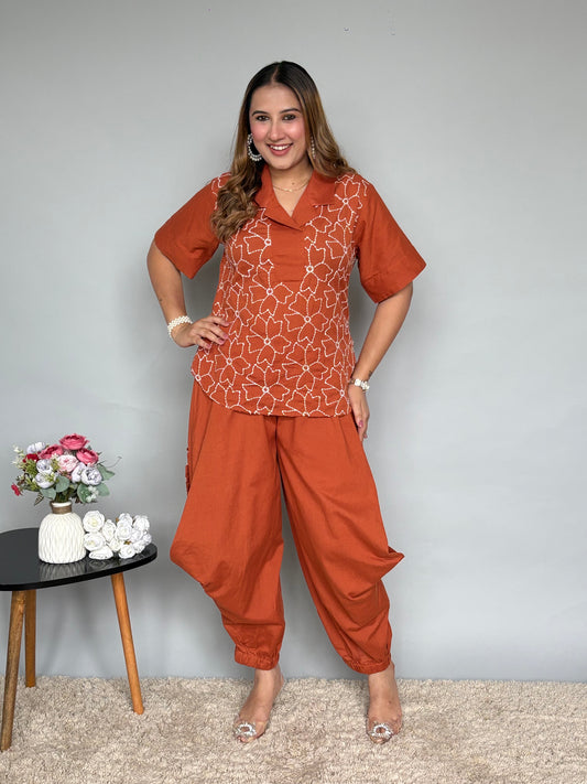 Rust Embroidered Cord Set