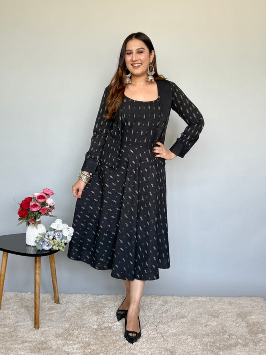 Ikat Printed Midi Dress With Jacket