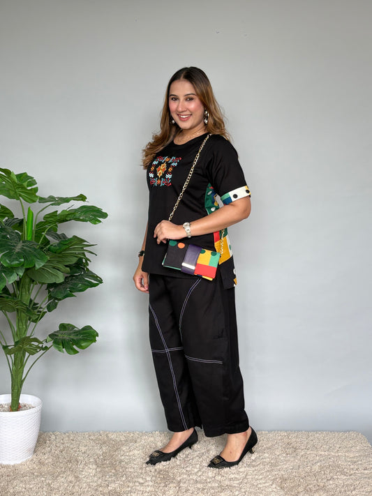 Black Cord Set With Handbag