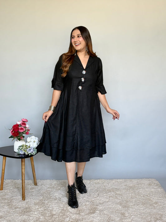 Flared Black Midi Dress