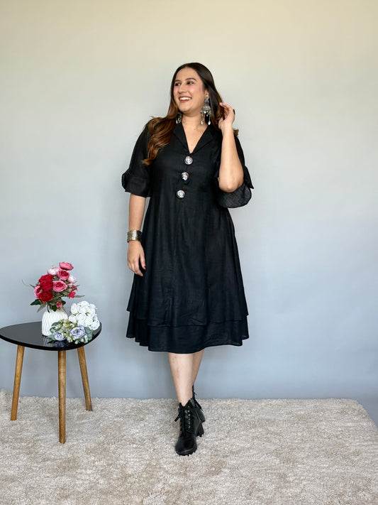 Flared Black Midi Dress