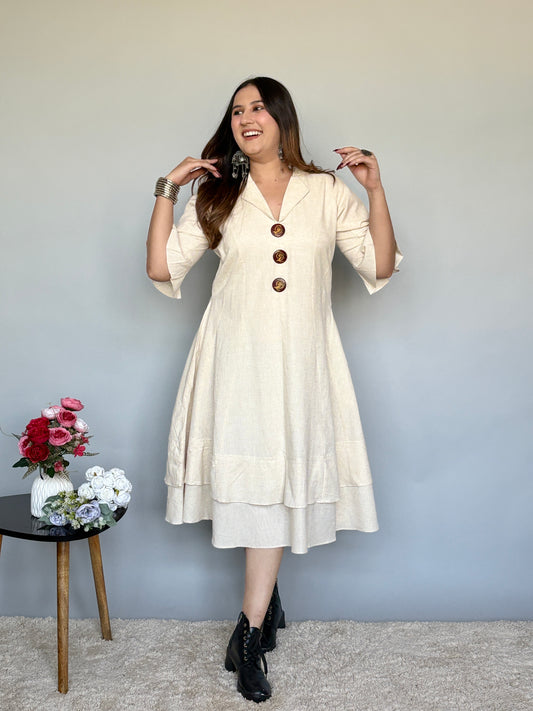 Off White Flared Midi Dress