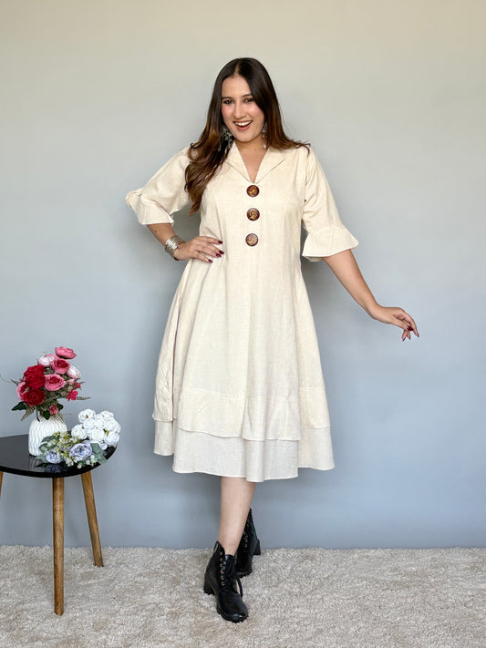 Off White Flared Midi Dress