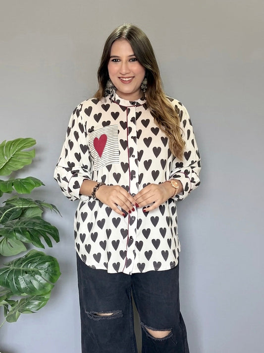 Black And White Heart Printed Shirt