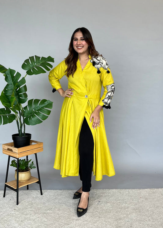 Hand Painted Lime Green Dress Style Cover-Up with Slit