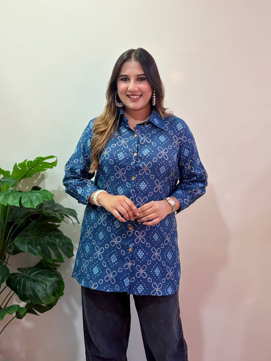 Blue Bandhani Print Shirt