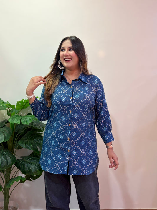Blue Bandhani Print Shirt