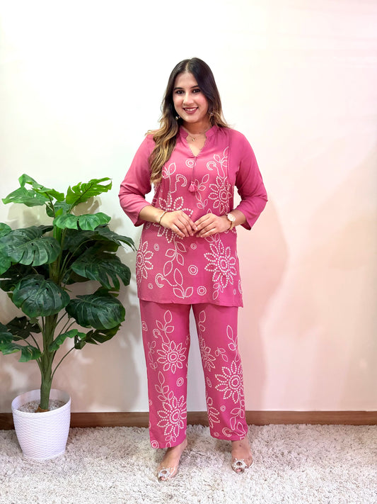 Pink Floral Print Cord Set