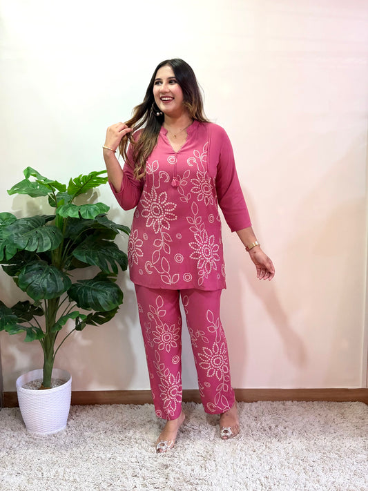 Pink Floral Print Cord Set