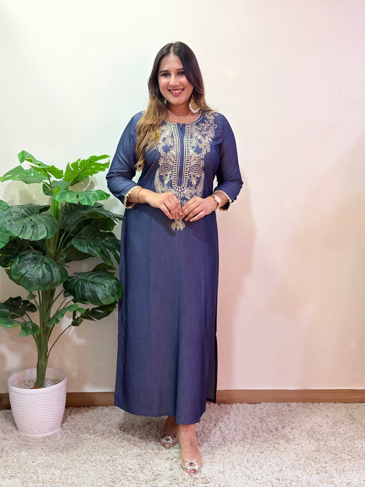 Blue Denim Slit Dress