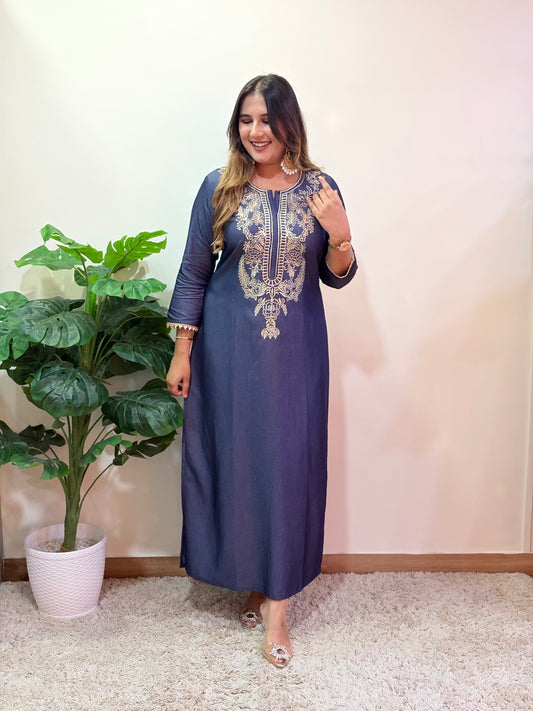Blue Denim Slit Dress