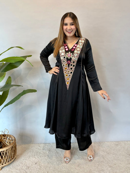 Black Cord Set With Mirrorwork