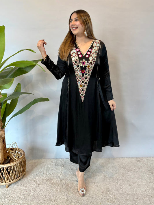 Black Cord Set With Mirrorwork