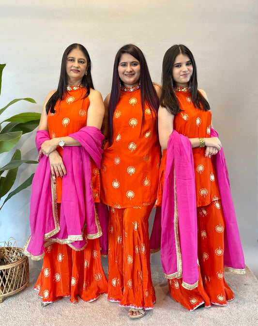 Orange Sharara Set With Pink Dupatta
