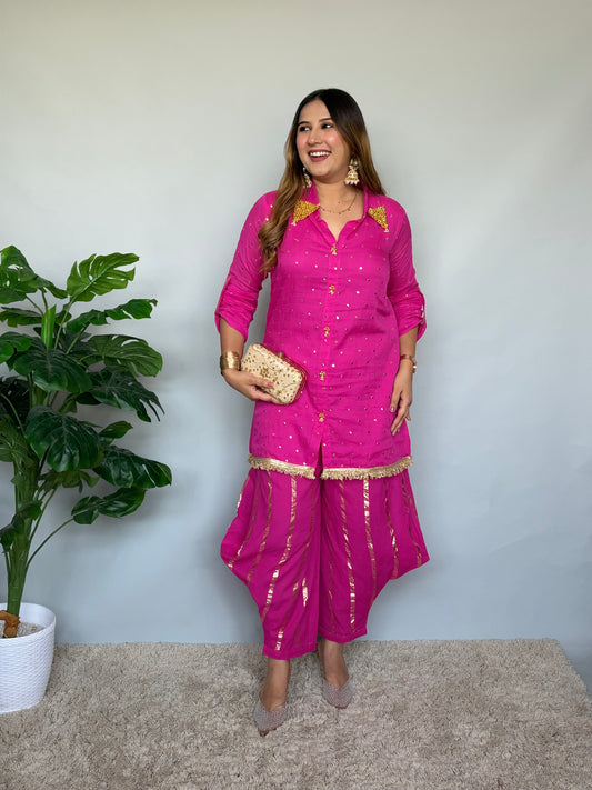 Pink Cord Set With Golden Work