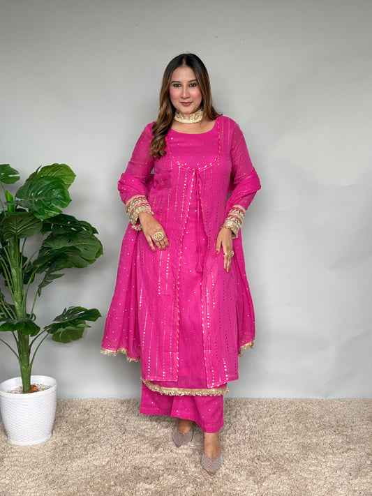 Pink Dupatta Set With Gotapatti