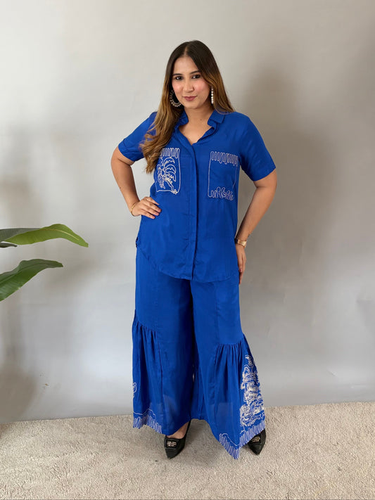 Blue Cord Set With Embroidery