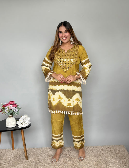 Green Tie Dye Print Cord Set