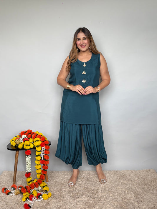 Blue Bandhani Print Dhoti Set