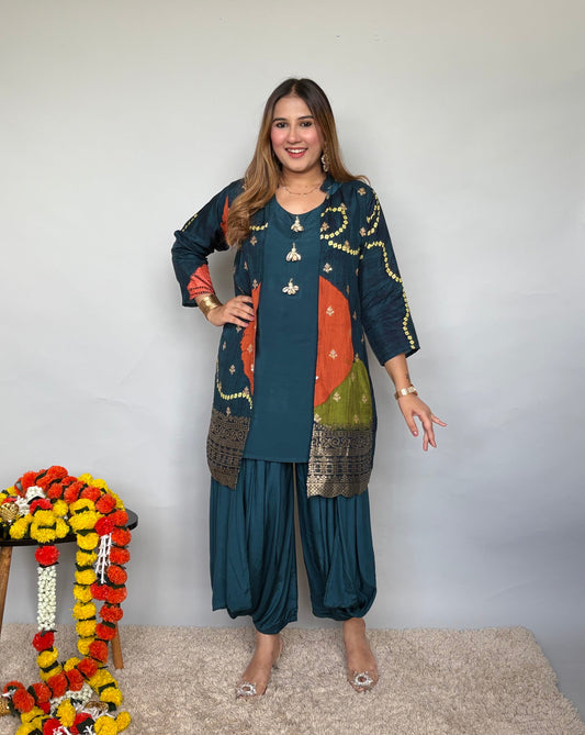 Blue Bandhani Print Dhoti Set