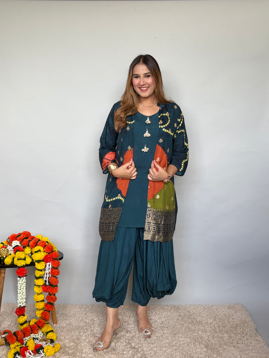 Blue Bandhani Print Dhoti Set