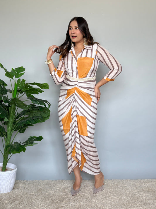 Striped Gathered One Piece Dress