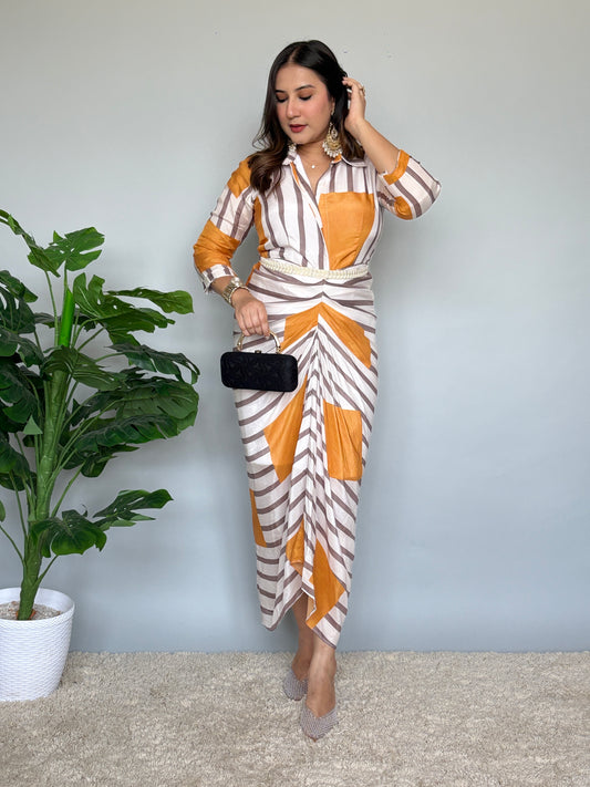 Striped Gathered One Piece Dress