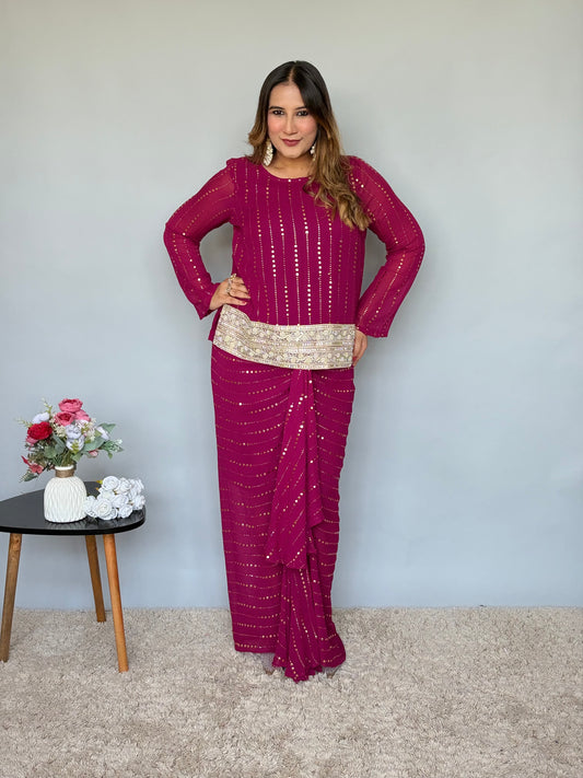 Wine Drape Skirt Set